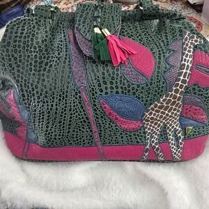 Vintage Exotic Green and Pink Designer Tote Bag